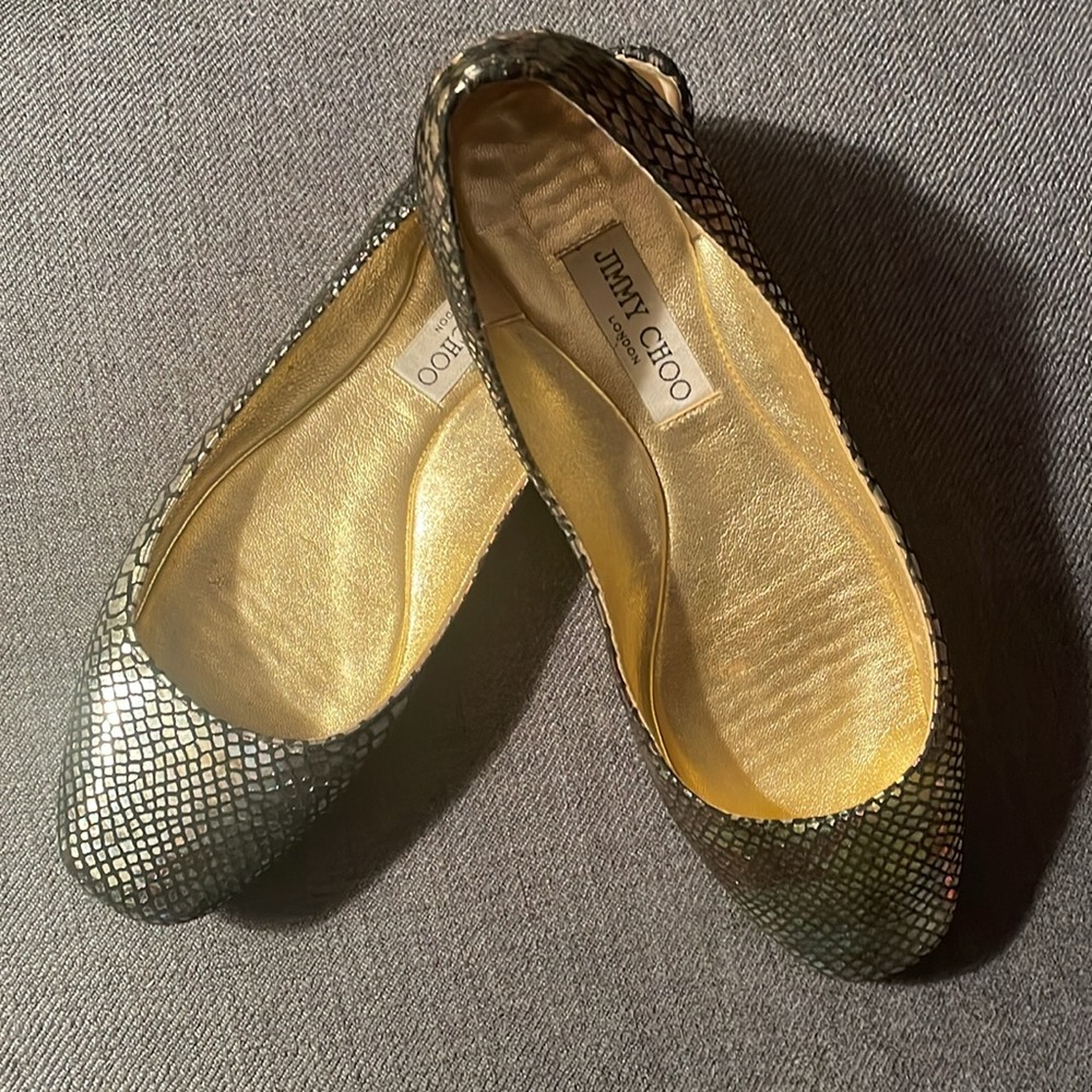 Jimmy Choo Gold and Silver Flats with Ombré Design - Picture 3 of 3